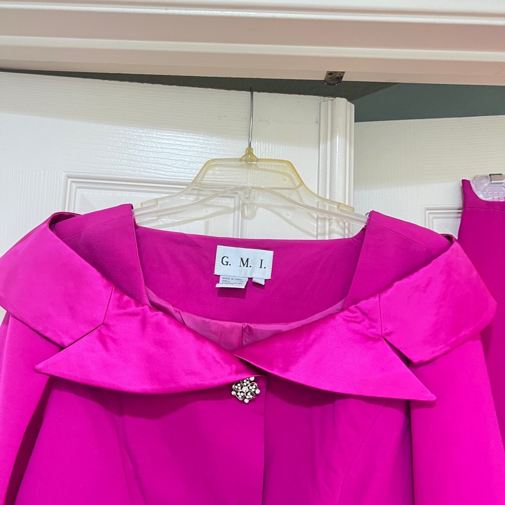 GMI Geometric Collar  Magenta Skirt  Top Suit  Set Size 10 Church Formal Wedding - Picture 8 of 16